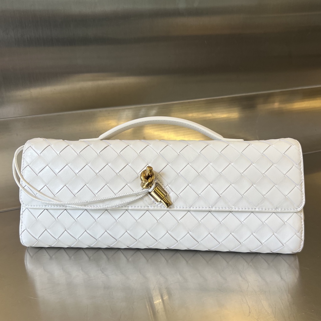 Andiamo Intrecciato Leather Top Handle Clutch White